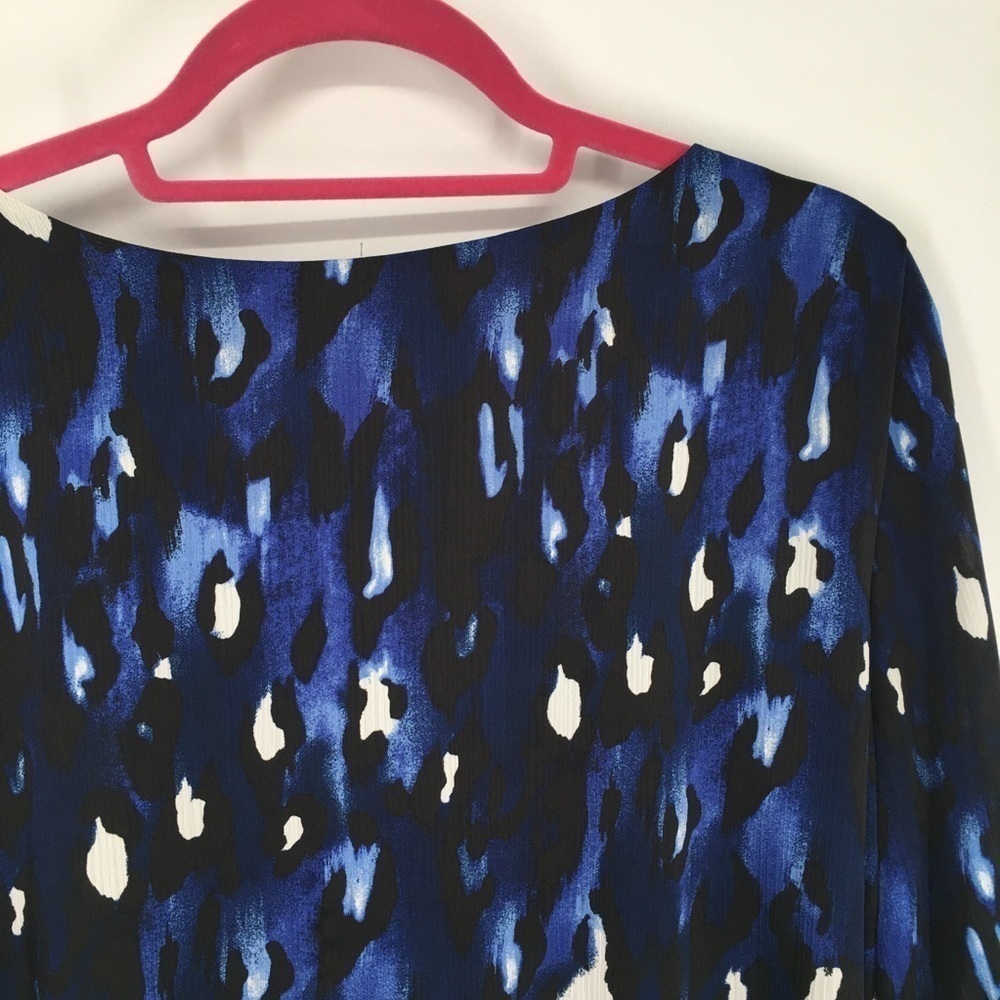 Blue Leopard Animal Print Bell Sleeve Top - Picture 7 of 11